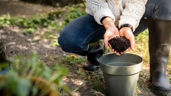compost soil hands